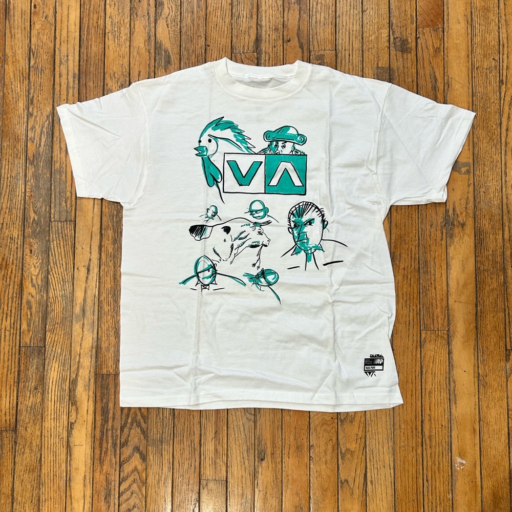 RVCA White Tee with Teal Graphic